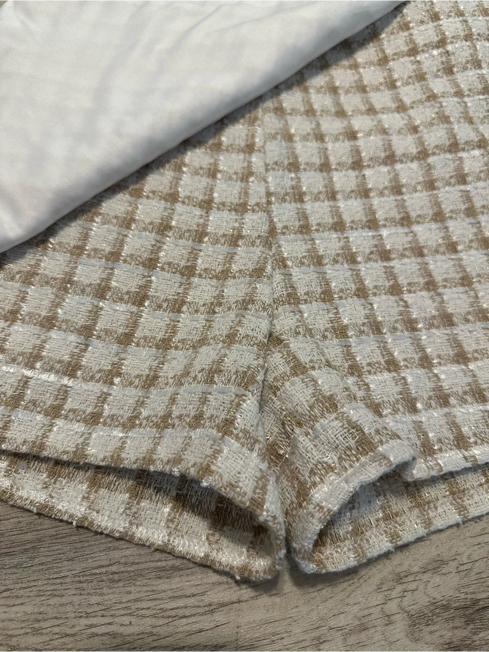 by & by Cream and Tan Tweed Plaid Skort-Style Shorts